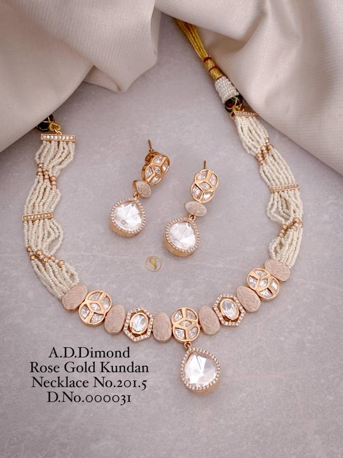 4 Designer AD Diamond Rose Gold Kundan Necklace Wholesale Shop In Surat
